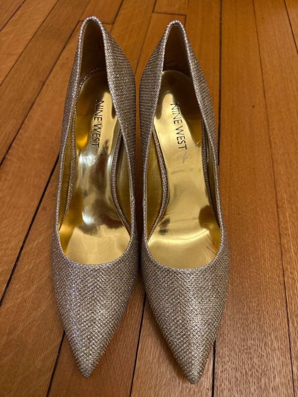 Nine West Shimmery Gold Pointed-Toe Pumps